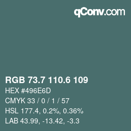 カラーコード: RGB 73.7 110.6 109 | qconv.com