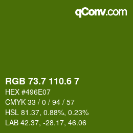 カラーコード: RGB 73.7 110.6 7 | qconv.com