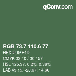 カラーコード: RGB 73.7 110.6 77 | qconv.com