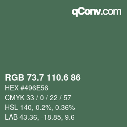 カラーコード: RGB 73.7 110.6 86 | qconv.com
