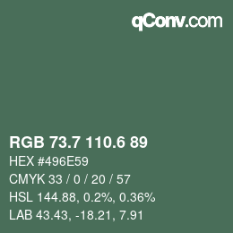 カラーコード: RGB 73.7 110.6 89 | qconv.com