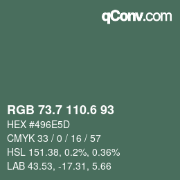 カラーコード: RGB 73.7 110.6 93 | qconv.com