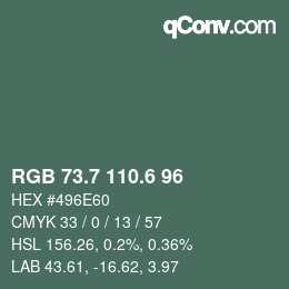 カラーコード: RGB 73.7 110.6 96 | qconv.com