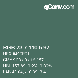 カラーコード: RGB 73.7 110.6 97 | qconv.com