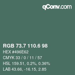 カラーコード: RGB 73.7 110.6 98 | qconv.com