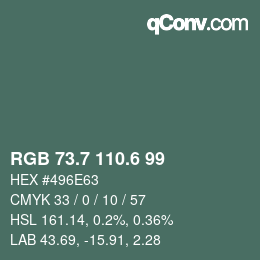 カラーコード: RGB 73.7 110.6 99 | qconv.com