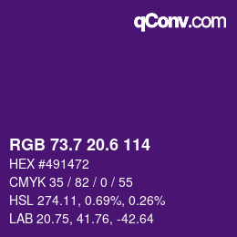 カラーコード: RGB 73.7 20.6 114 | qconv.com