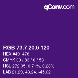 カラーコード: RGB 73.7 20.6 120 | qconv.com