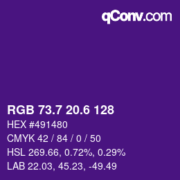 カラーコード: RGB 73.7 20.6 128 | qconv.com