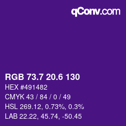 カラーコード: RGB 73.7 20.6 130 | qconv.com