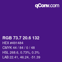 カラーコード: RGB 73.7 20.6 132 | qconv.com