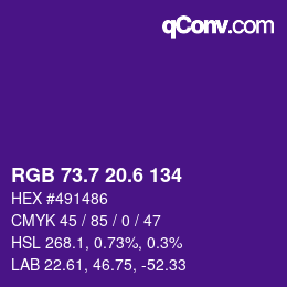 カラーコード: RGB 73.7 20.6 134 | qconv.com