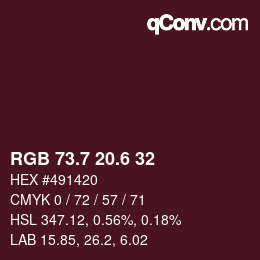 カラーコード: RGB 73.7 20.6 32 | qconv.com