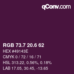 カラーコード: RGB 73.7 20.6 62 | qconv.com