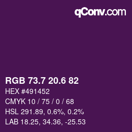 カラーコード: RGB 73.7 20.6 82 | qconv.com