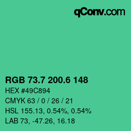 カラーコード: RGB 73.7 200.6 148 | qconv.com