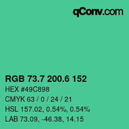 カラーコード: RGB 73.7 200.6 152 | qconv.com