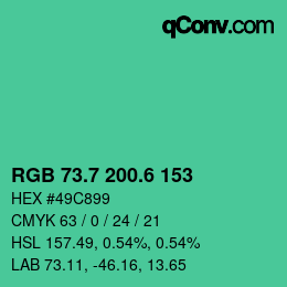 カラーコード: RGB 73.7 200.6 153 | qconv.com