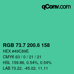カラーコード: RGB 73.7 200.6 158 | qconv.com