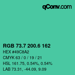 カラーコード: RGB 73.7 200.6 162 | qconv.com