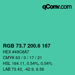 カラーコード: RGB 73.7 200.6 167 | qconv.com