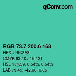 カラーコード: RGB 73.7 200.6 168 | qconv.com