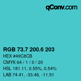 カラーコード: RGB 73.7 200.6 203 | qconv.com