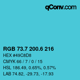 カラーコード: RGB 73.7 200.6 216 | qconv.com