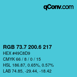 カラーコード: RGB 73.7 200.6 217 | qconv.com