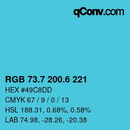 カラーコード: RGB 73.7 200.6 221 | qconv.com