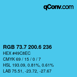 カラーコード: RGB 73.7 200.6 236 | qconv.com