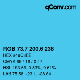 カラーコード: RGB 73.7 200.6 238 | qconv.com