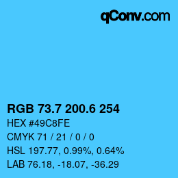カラーコード: RGB 73.7 200.6 254 | qconv.com