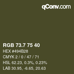 カラーコード: RGB 73.7 75 40 | qconv.com