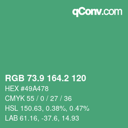 カラーコード: RGB 73.9 164.2 120 | qconv.com