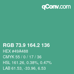 カラーコード: RGB 73.9 164.2 136 | qconv.com