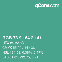 カラーコード: RGB 73.9 164.2 141 | qconv.com