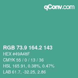 カラーコード: RGB 73.9 164.2 143 | qconv.com