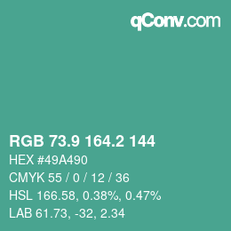 カラーコード: RGB 73.9 164.2 144 | qconv.com