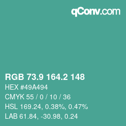 カラーコード: RGB 73.9 164.2 148 | qconv.com