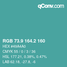 Color code: RGB 73.9 164.2 160 | qconv.com