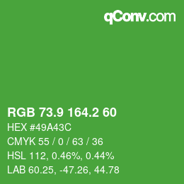 カラーコード: RGB 73.9 164.2 60 | qconv.com