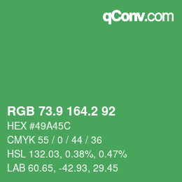 カラーコード: RGB 73.9 164.2 92 | qconv.com