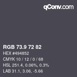 カラーコード: RGB 73.9 72 82 | qconv.com