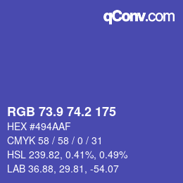 カラーコード: RGB 73.9 74.2 175 | qconv.com