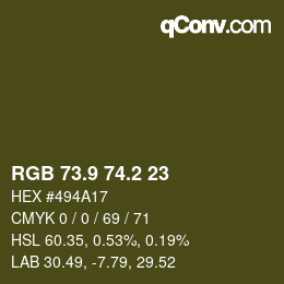 Color code: RGB 73.9 74.2 23 | qconv.com