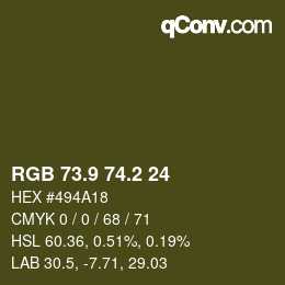 Color code: RGB 73.9 74.2 24 | qconv.com