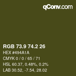 Color code: RGB 73.9 74.2 26 | qconv.com