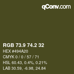 カラーコード: RGB 73.9 74.2 32 | qconv.com