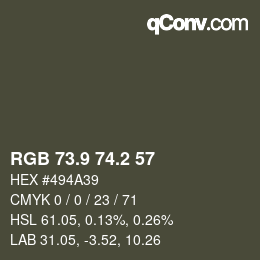 カラーコード: RGB 73.9 74.2 57 | qconv.com